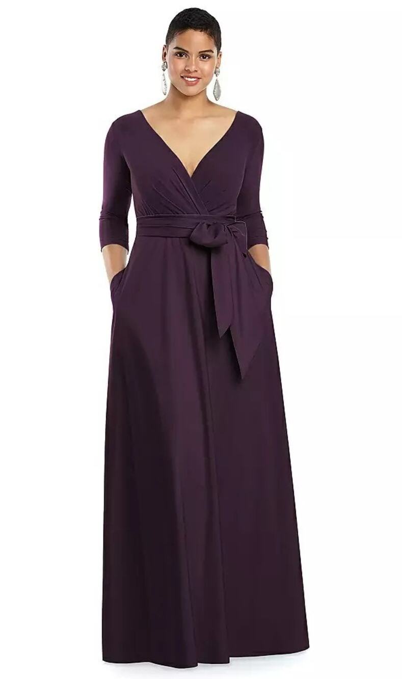Alfred Sung Womens size 8 3/4 Sleeve Draped Full Skirt Dress Gown Aubergine D736 - Picture 1 of 10